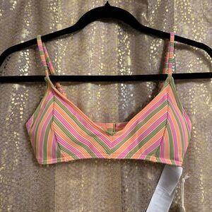 Billabong Hightide Tanlines V Bralette Top-Multi Pink Green Swim M NWT